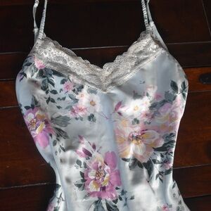 Floral Lace Trim Satin Chemise